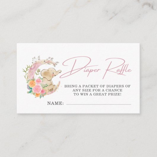 Elephant Floral Moon Baby shower Diaper Raffle Informatiekaartje (Voorkant)
