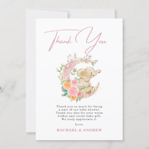 Elephant Floral Moon Baby shower Hartelijk dank Kaart