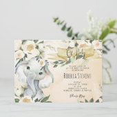 Elephant Floral Neutral baby shower Uitnodiging (Staand voorkant)