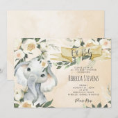 Elephant Floral Neutral baby shower Uitnodiging (Voorkant / Achterkant)