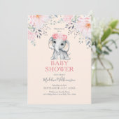 Elephant Floral Pink Girl Baby shower Kaart (Staand voorkant)