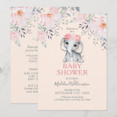 Elephant Floral Pink Girl Baby shower Kaart (Voorkant / Achterkant)