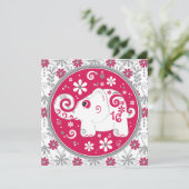 Elephant Floral Red Sweet 16 Birthday Invitation Kaart (Staand voorkant)