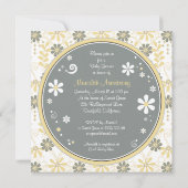 Elephant Floral Yellow Grey Baby shower Invitation Kaart (Achterkant)