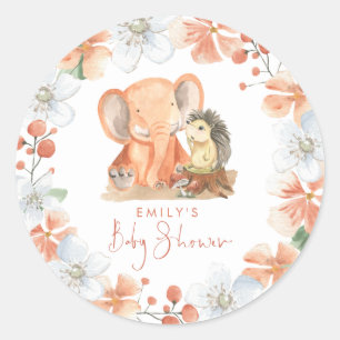 Elephant Florals Name Girl Baby shower Ronde Sticker