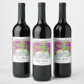Elephant Flowers Baby shower Wine Label Wijn Etiket (Flessen)