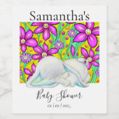 Elephant Flowers Baby shower Wine Label Wijn Etiket (Enkel label)