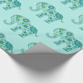 Elephant Flowers Blauwgroen Cadeaupapier