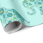 Elephant Flowers Blauwgroen Cadeaupapier (Rol Hoek)