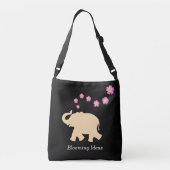 Elephant, Flowers & Blooming Ideeën Tekst op zwart Crossbody Tas (Achterkant)