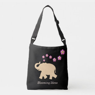 Elephant, Flowers & Blooming Ideeën Tekst op zwart Crossbody Tas
