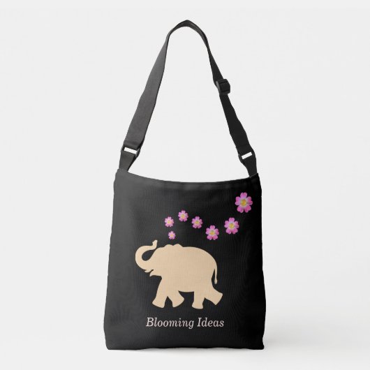 Elephant, Flowers & Blooming Ideeën Tekst op zwart Crossbody Tas (Voorkant)