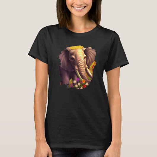 Elephant Flowers Cute Painting Flower Elephant  1 T-shirt (Voorkant)