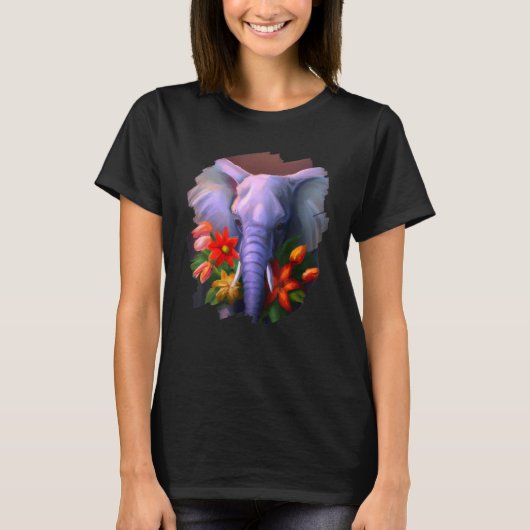 Elephant Flowers Cute Painting Flower Elephant 3 T-shirt (Voorkant)