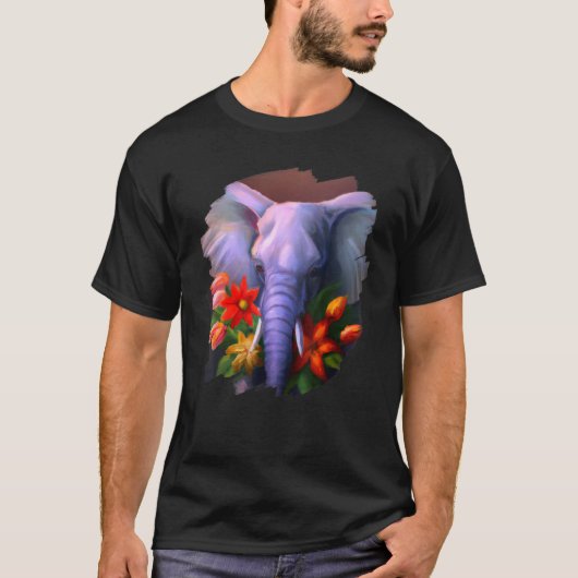 Elephant Flowers Cute Painting Flower Elephant 3 T-shirt (Voorkant)