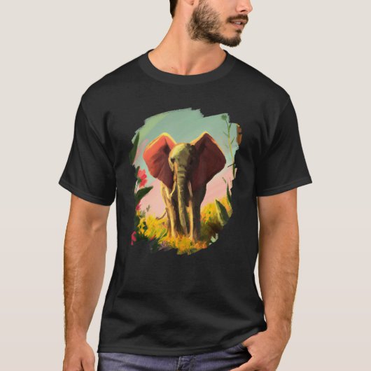 Elephant Flowers Cute Painting Flower Elephant 4 T-shirt (Voorkant)