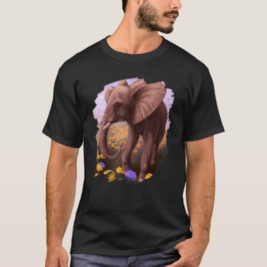 Elephant Flowers Cute Painting Flower Elephant 5 T-shirt (Voorkant)