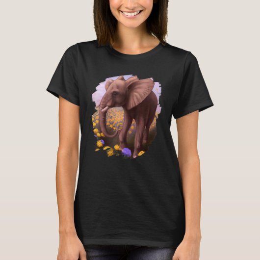 Elephant Flowers Cute Painting Flower Elephant 5 T-shirt (Voorkant)