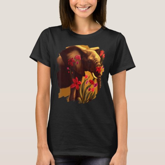 Elephant Flowers Cute Painting Flower Elephant 6 T-shirt (Voorkant)