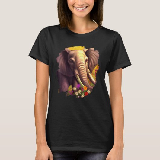 Elephant Flowers Cute Painting Flower Elephant T-shirt (Voorkant)