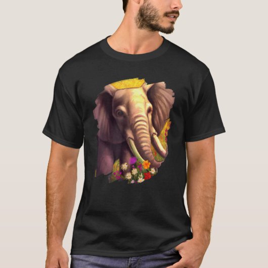 Elephant Flowers Cute Painting Flower Elephant T-shirt (Voorkant)