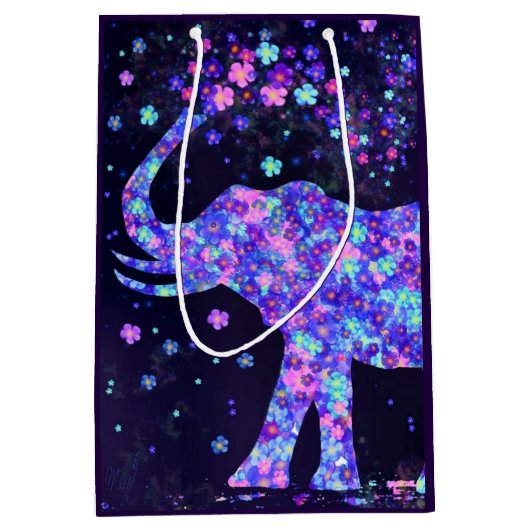 Elephant Flowers Gift Bag Medium Cadeauzakje (Voorkant)