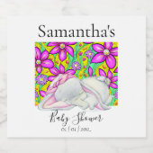 Elephant Flowers Girl Baby shower Wine Label Sparkling Wijnetiket (Enkel label)