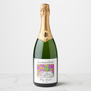 Elephant Flowers Girl Baby shower Wine Label Sparkling Wijnetiket