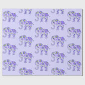 Elephant Flowers Paars Cadeaupapier (Vlak)