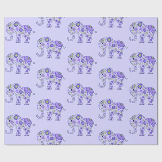 Elephant Flowers Paars Cadeaupapier (Vlak)