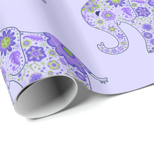 Elephant Flowers Paars Cadeaupapier (Rol Hoek)