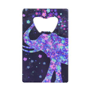 Elephant Flowers - voeg uw Afbeelding/tekst/naam t Creditkaart Flessenopener