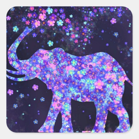 Elephant Flowers - voeg uw Afbeelding/tekst/naam t Vierkante Sticker (Voorkant)