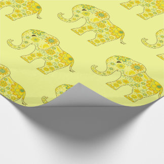 Elephant Flowers Yellow Cadeaupapier
