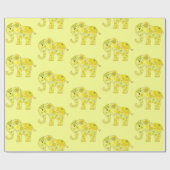 Elephant Flowers Yellow Cadeaupapier (Vlak)
