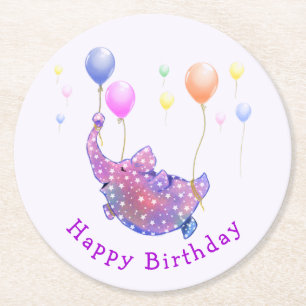 Elephant Flying Birthday Paper Onderzetter Balloon