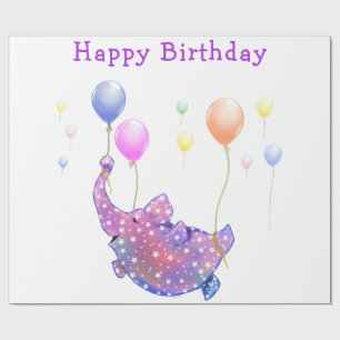 Elephant Flying Colorful Balloons Baby Birthday Cadeaupapier