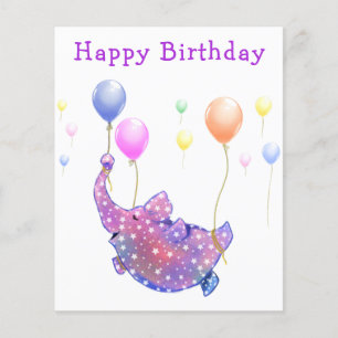 Elephant Flying Colorful Balloons Baby Birthday Flyer