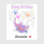 Elephant Flying Colorful Balloons Baby Birthday Sticker (Vel)