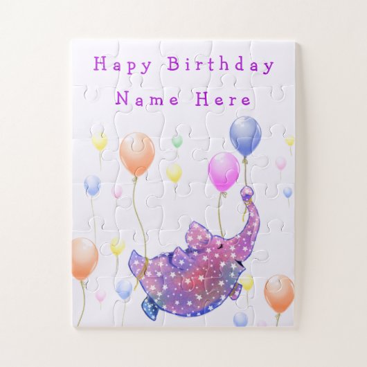 Elephant Flying Colorful Balloons Birthday Puzzle Legpuzzel (Verticaal)