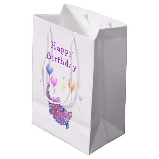 Elephant Flying met Balloons Gift Bag Medium Cadeauzakje (Achterkant Gekanteld)