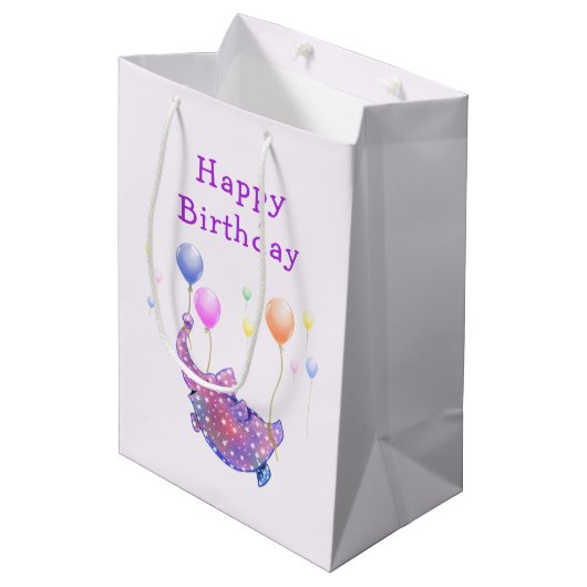 Elephant Flying met Balloons Gift Bag Medium Cadeauzakje (Voorkant Gekanteld)