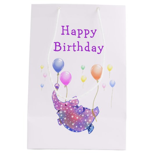 Elephant Flying met Balloons Gift Bag Medium Cadeauzakje (Achterkant)