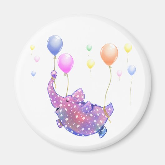Elephant Flying with Colorful Balloons Magnet (Voorkant)