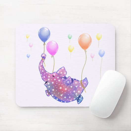 Elephant Flying with Colorful Balloons Muismat (Met muis)