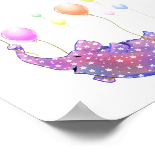 Elephant Flying with Colorful Balloons Poster (Hoek)