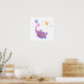 Elephant Flying with Colorful Balloons Poster (Keuken)