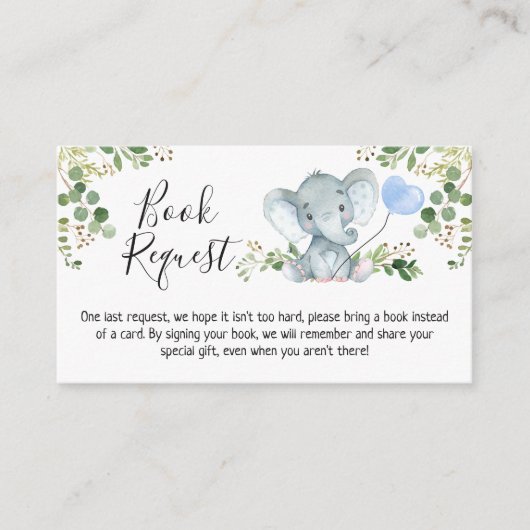 Elephant Foliage Baby shower Book Request Informatiekaartje (Voorkant)
