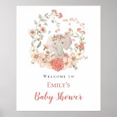 Elephant Foliage Peach Welcome Baby shower Poster (Voorkant)