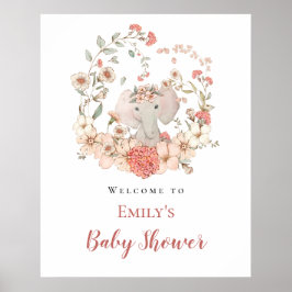 Elephant Foliage Peach Welcome Baby shower Poster